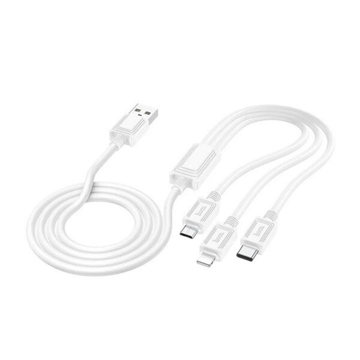 Hoco x74 töltőkábel 3in1, usb - type-c/lightning/microusb, 2a, 100cm, fehér
