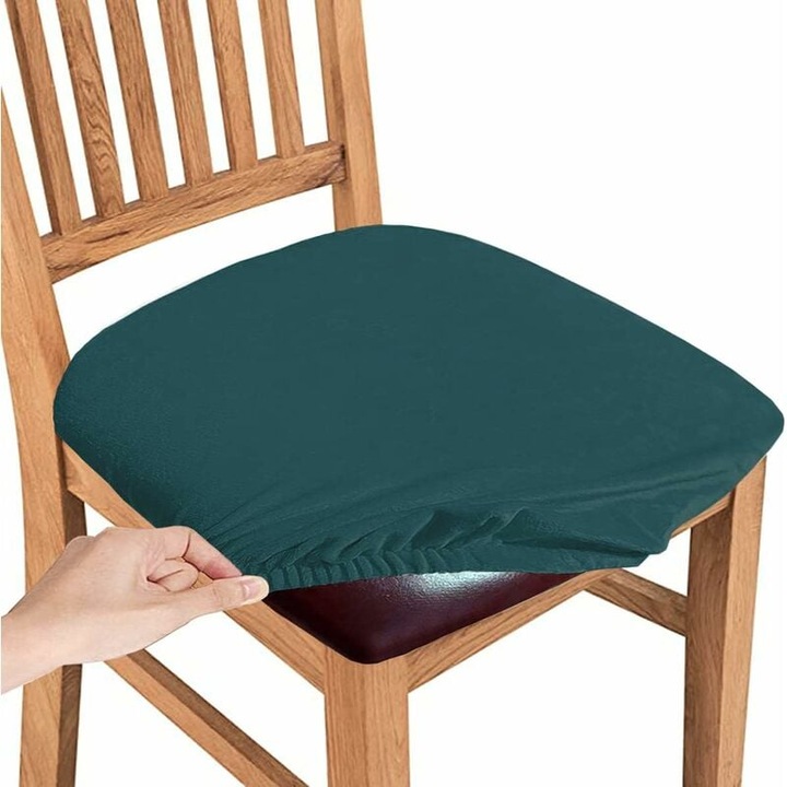 Set de 4 huse din catifea pentru scaune de dining, AMRINUGL, elasticitate superioara, lavabile, verde