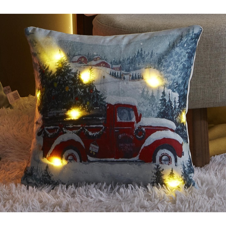 Fata de perna de Craciun cu LED, poliester, multicolor, 45 x 45 cm