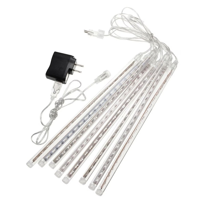 Set cu 2 Instalatii Luminoase Craciun cu 8 Meteori, 4m Lungime Instalatie, 80 cm Lungime Meteor, Lumina Albastra