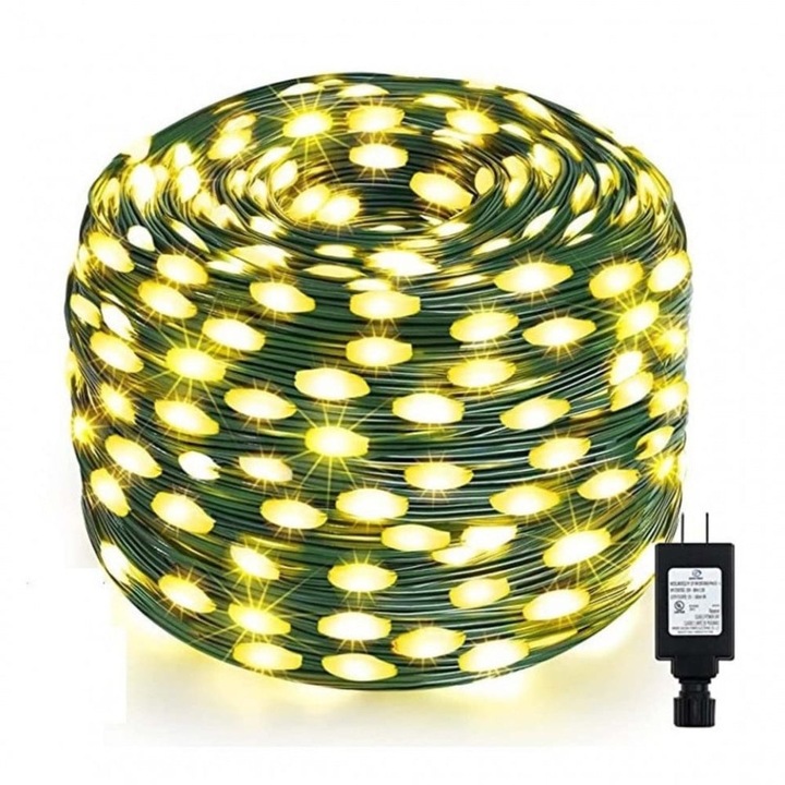 Instalatie LED Liniara, pentru Craciun, 400 LED-uri, 50m, Exterior-Interior, IP44, Jocuri de Lumini, Lumina Alba Calda