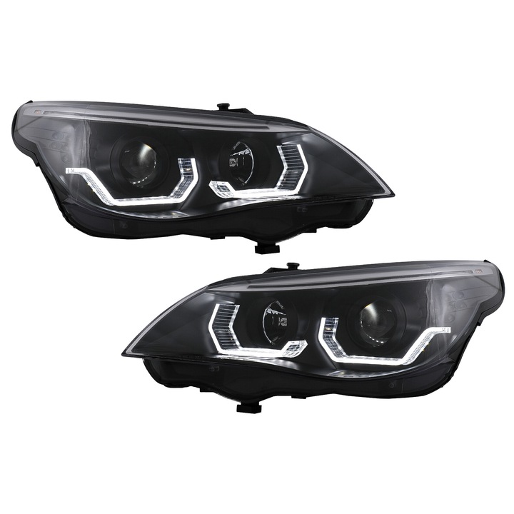 BMW 5-ös sorozatú E60 E61 2003-2007 LCI 3D LED Angel Eyes fényszórók, fekete