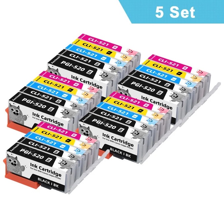 Set cartuse cerneala Canon PGI-520, 5 bucati, volum mare, multicolor