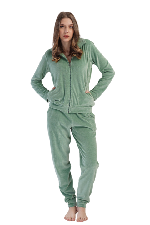 Compleu velur cu fermoar Vienetta, Greenish, verde