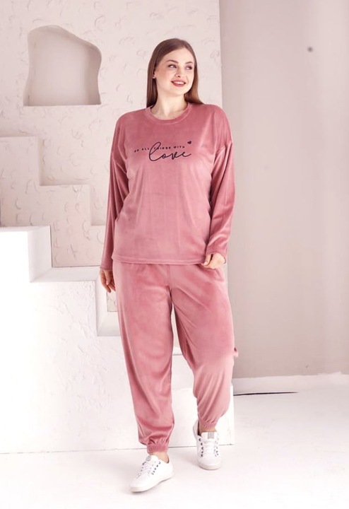 Compleu Dama, Catifea, Material Extra Fin, Love, Roz Pudra - 4XL, Intisimo