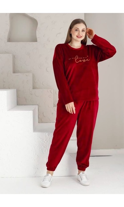 Дамски комплект, кадифе, екстра фин материал, червено Бордо - XL, Intisimo