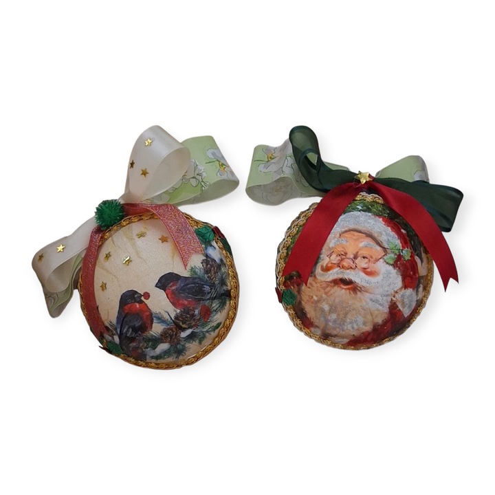 Globuri Craciun, set 2 bucati, handmade, rotunde, multicolore, 10 cm diametru, SG004