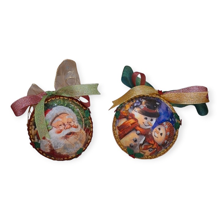Globuri Craciun, set 2 bucati, handmade, rotunde, multicolore, 10 cm diametru, SG006