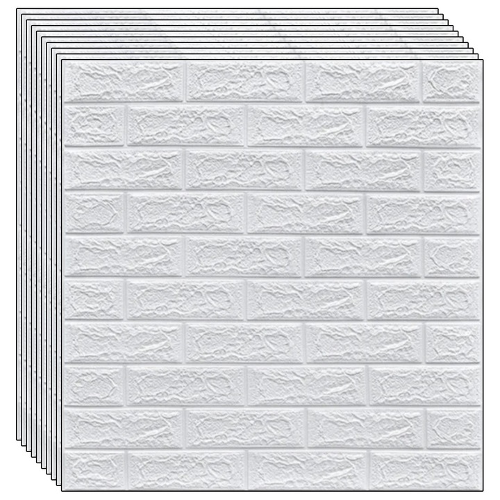 Set 30 x tapet autoadeziv 3D NEXTLY, pentru tavan/perete, design caramida, waterproof, ajustabil, adeziv puternic, usor de montat, suprafata acoperire 15.9MP, 70x77 cm, alb, cod 1