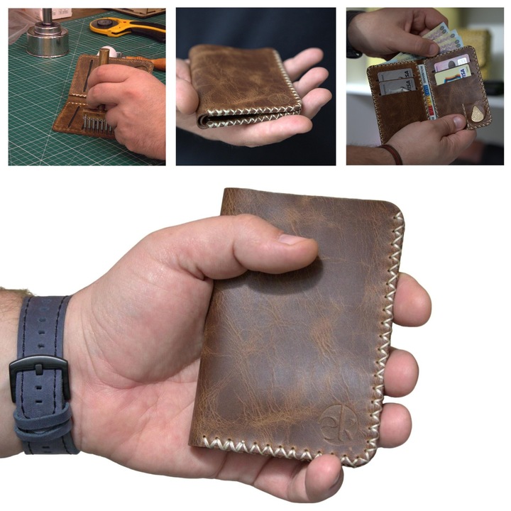 Portofel, din piele naturala, Jack M, Maro antique