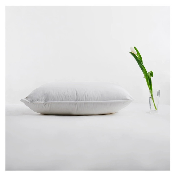 Perna moale, Poohy, Silver Duo, 2 camere, 50x70 cm, 60% puf de rata, 100%Bumbac, Antialergic, Alb