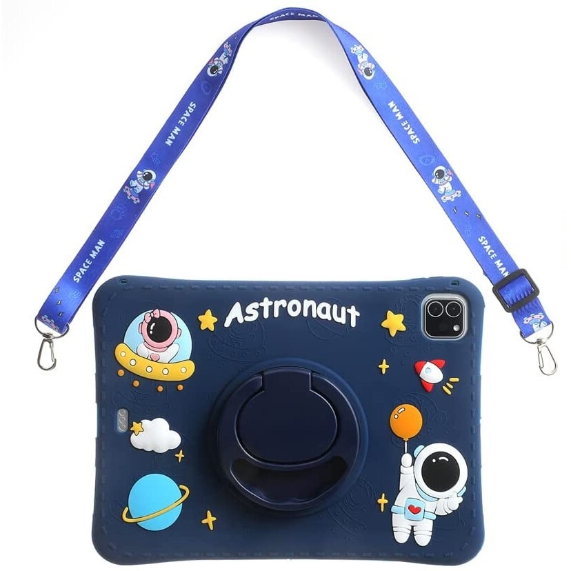 Husa De Protectie Tableta Pentru Copii, Ideas4Comfort®, Husa Tableta Model Astronaut, Cu Inel Suport, Compatibila Samsung Tab A8 10.5, Samsung Tab S6, Tab S5e, Si Tab S6 Lite, Banda Snur Prindere, Antisoc Rezistenta La Lovituri, Suport Stativ, Albastru