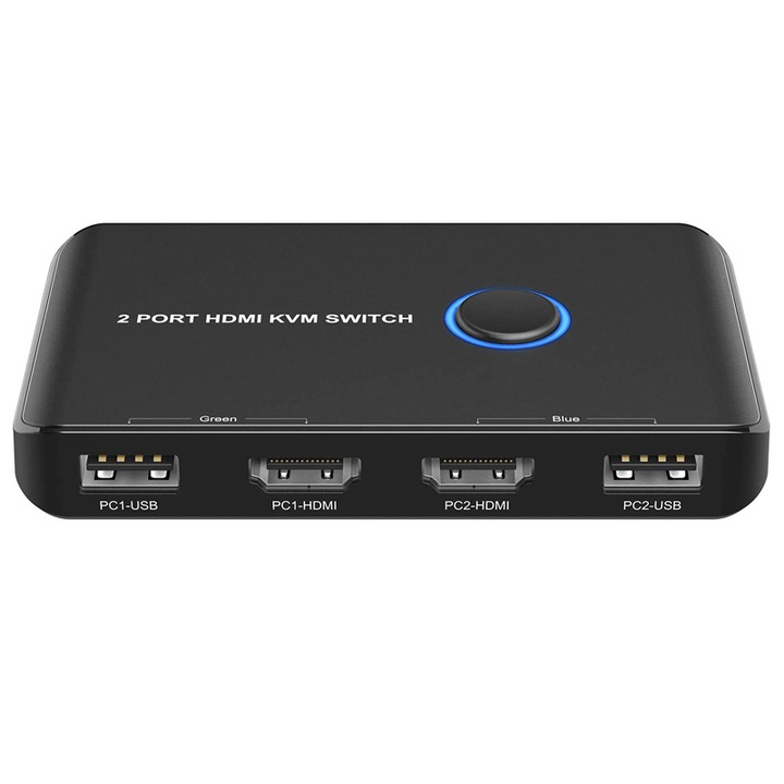 Adaptor pentru computer, comutare USB/HDMI/KVM, tastatura partajata/mouse/imprimante/monitor HD, UHD4K@60Hz, raspuns rapid, durabil, negru