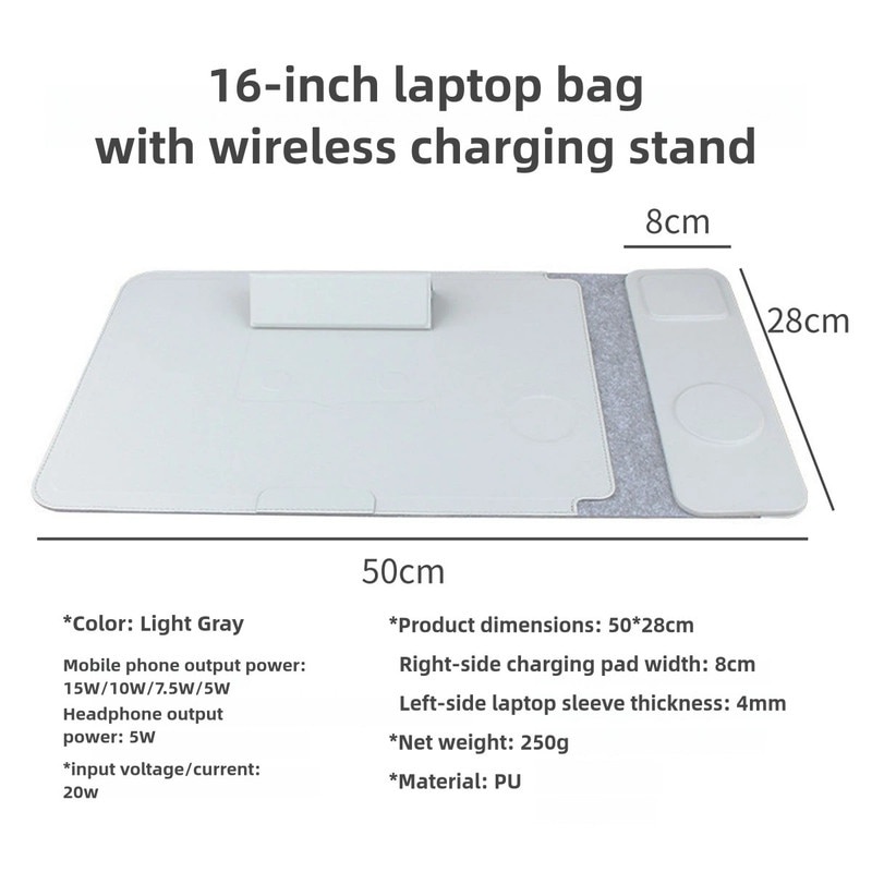Geanta multifunctionala pentru laptop 4 in 1, incarcare wireless, design multifunctional, gri, 15"-16"