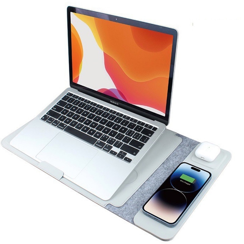 Geanta multifunctionala pentru laptop 4 in 1, incarcare wireless, design multifunctional, gri, 15"-16"