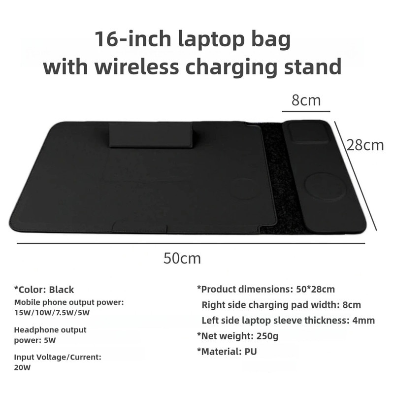 Geanta multifunctionala pentru laptop 4 in 1, incarcare wireless, design multifunctional, 15"-16", neagra