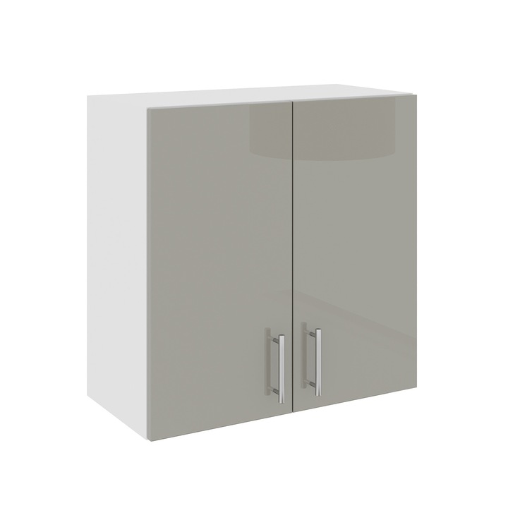 Corp Superior haaus Karo, 2 Usi, Gri Lucios/Alb, MDF, 60 x 30 x 60 cm