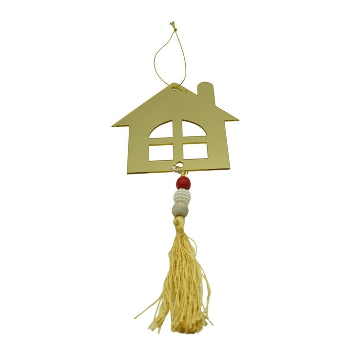 Ornament brad, Casa, Auriu, Lucios, 10*25CM, Acril, Interior/ Exterior