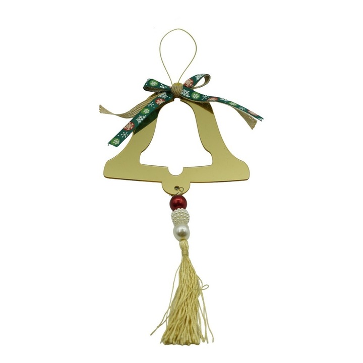 Ornament brad, Clopotel, Auriu, Lucios, 14*28CM, Acril, Interior/ Exterior