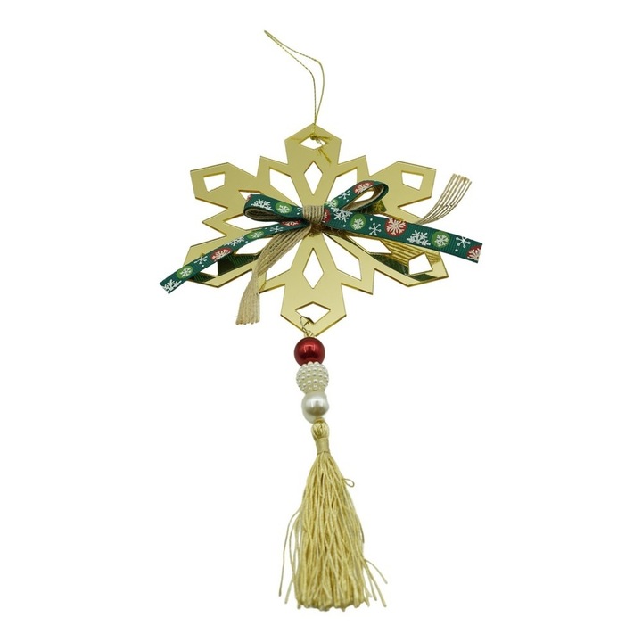 Ornament brad, Fulg de nea, Auriu, Lucios, 16*30CM, Acril, Interior/ Exterior
