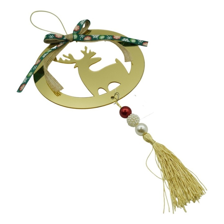 Ornament brad, Ren, Auriu, Lucios, 15*25CM, Acril, Interior/ Exterior
