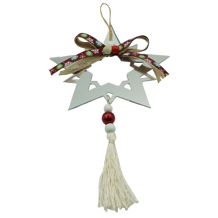 Ornament brad, Stea, Argintiu, Lucios, 14*26CM, Acril, Interior/ Exterior