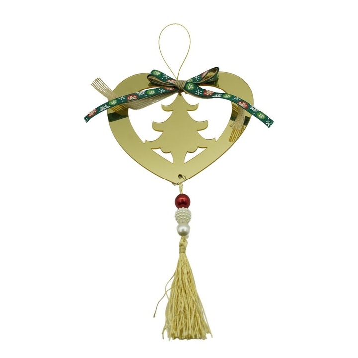 Ornament brad, Inima, Auriu, Lucios, 15*26CM, Acril, Interior/ Exterior