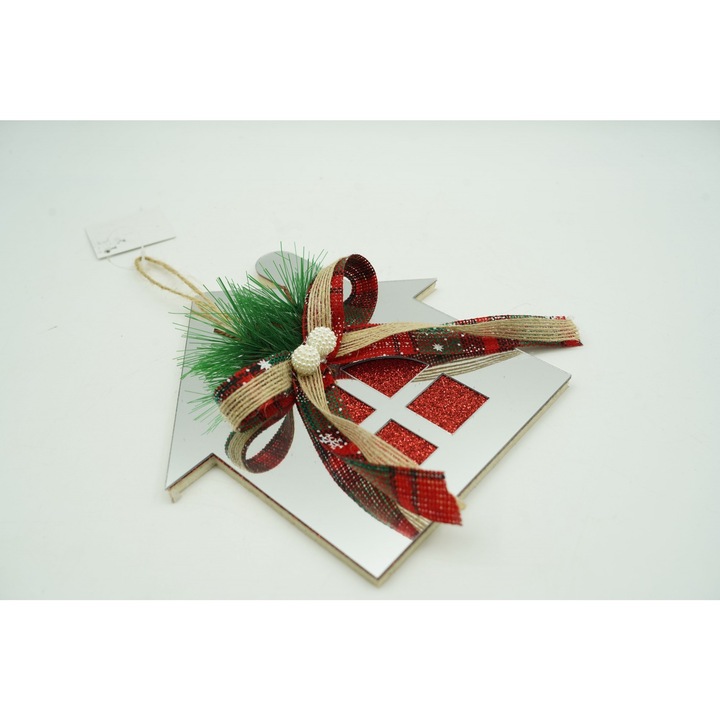 Produs premium - Ornament brad, Southern Sky, Casa, Argintiu, Lucios, 14*17CM, Acril, Interior/ Exterior - calitate superioara