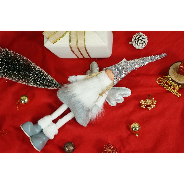 Figurină de Crăciun îngeraș, Southern Sky, alb/gri, textil, 53 cm