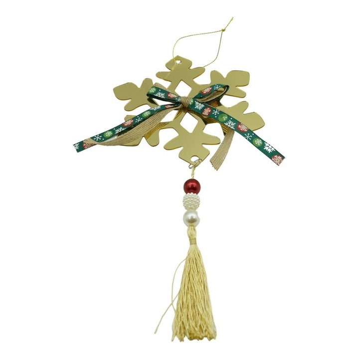 Ornament brad, Fulg de nea, Auriu, Lucios, 15*27CM, Acril, Interior/ Exterior