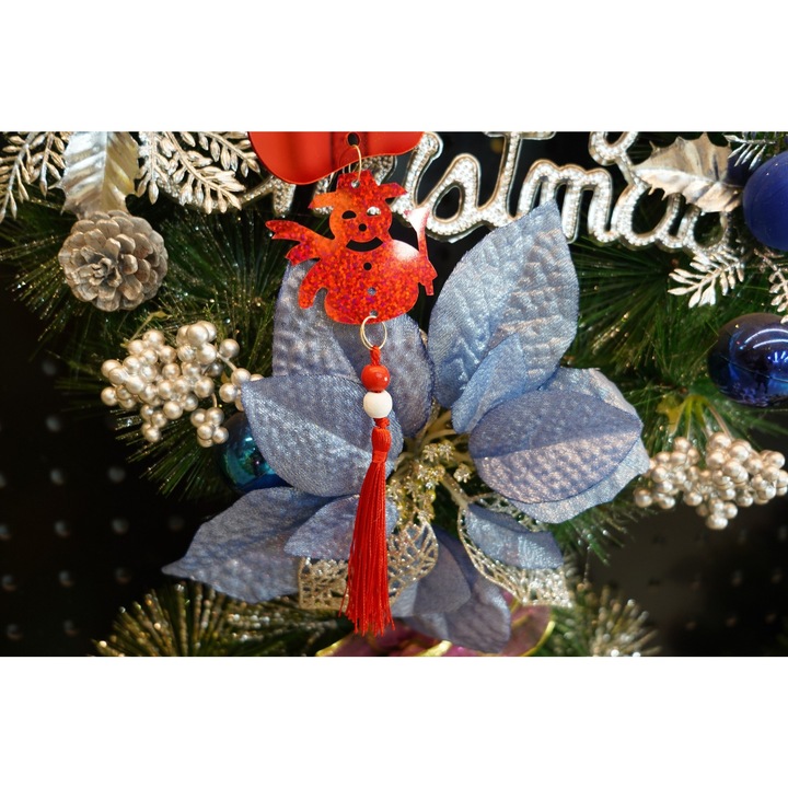 Produs premium - Ornament brad, Southern Sky, Gheata, Om de zapada, Rosu, Lucios, 10*28CM, Acril, Interior/ Exterior - calitate superioara