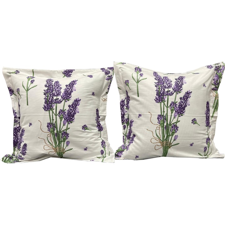 Set doua huse de perna, culoare alb, mov, din colectia "Lavender by Liz Line", 70X70cm din bumbac - SP70/70273