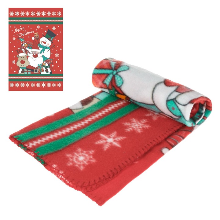 Patura Fleece Craciun Mos Craciun, Rosu, 100x75 cm