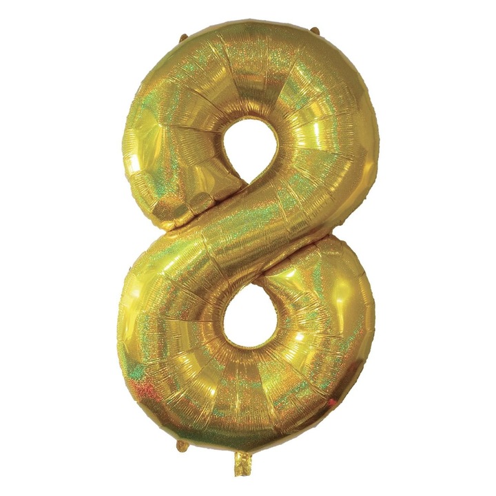 Parti Lufi, Holografikus, 8-as Szám, Arany, 110cm, Alumínium Fólia, MYONNA IT & E- COMMERCE ®