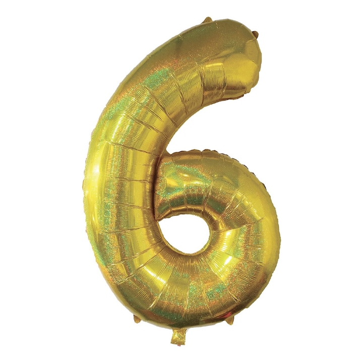 Lufi Party, Holografikus, 6-os szám, Arany, 110 cm, Alumínium, MYONNA IT & E- COMMERCE ®