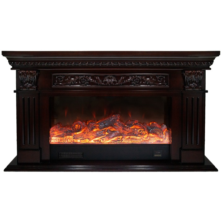 Semineu Electric din Lemn Stejar Masiv Cu Model, Telecomanda