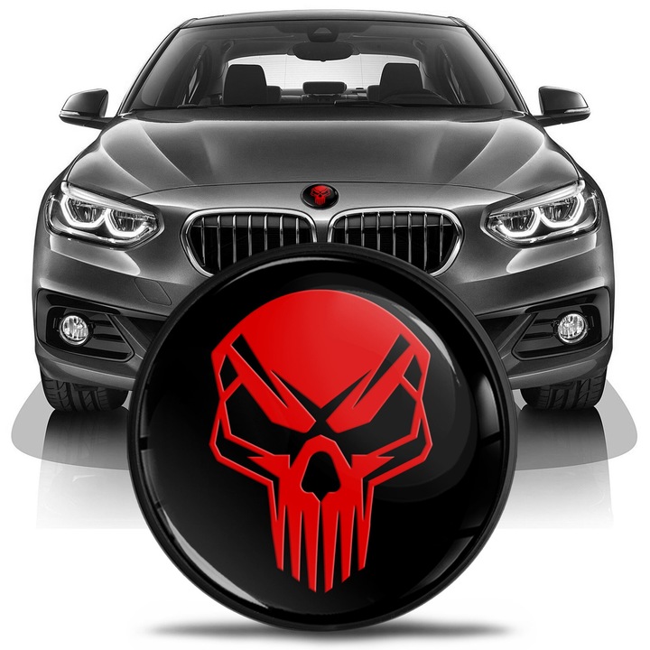 Emblema SkinoEu 82 mm BMW compatibil Capota fata Portbagaj 51147057794 Skull Red/Black EN 18