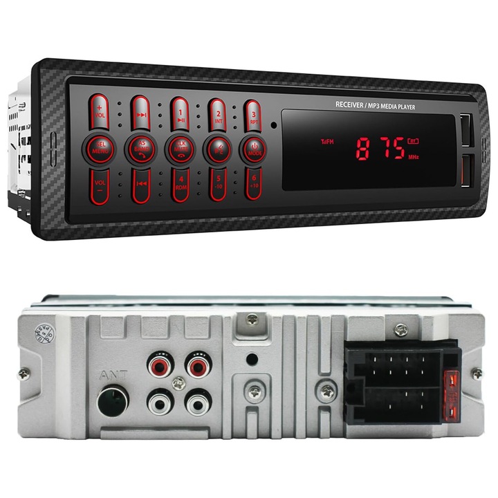 Radio MP3 player auto, intrare audio Bluetooth 5.0, AUX, uporta card disc U, afisaj LED, OUYLAF, Negru