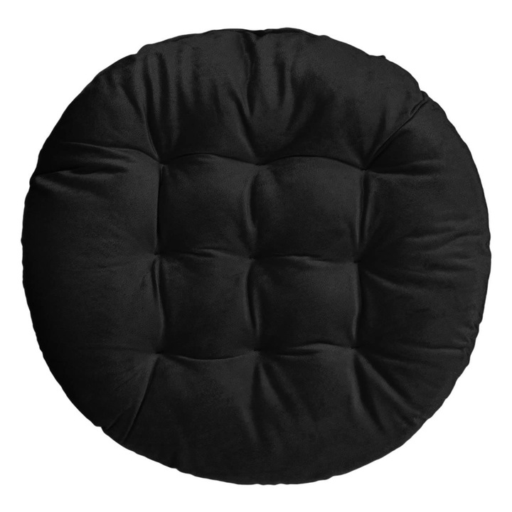Dekoratív székpárna, bársony, kerek, fekete, 40 cm