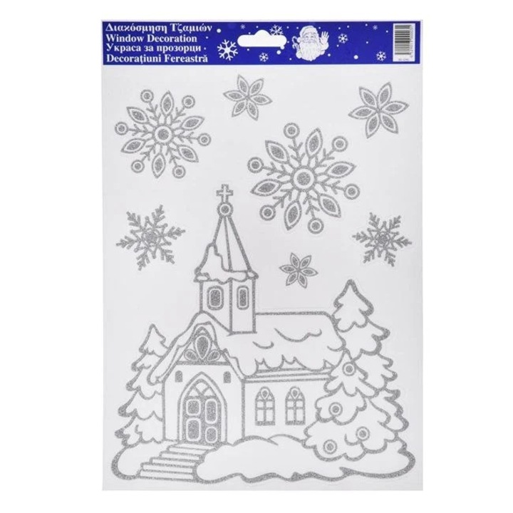 Dekoratív matricák Nyland® Christmas Church Flakes Glitter Ezüst 20x30cm
