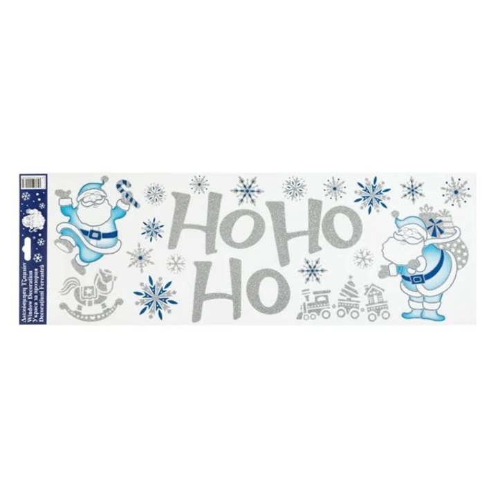 Nyland® karácsonyi dekoratív matricák Mikulás pehely HoHoHo csillogó kék ezüst 20x60cm