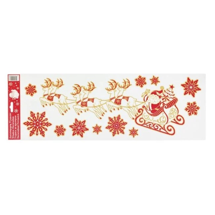 Nyland® dekoratív karácsonyi matricák Piros Mikulás szán arany csillámmal 20x60cm