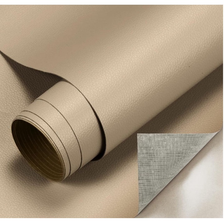 Rola din Piele Ecologica, Culoare Crem Inchis Pentru Reconditionare si Retapitare Canapea, Scaun, Interior Auto, Autoadeziv Puternic, Usor de Aplicat Dimensiune: 50 x 138 cm, Premium CBD CORAL BEST DE Crem inchis 50 cm