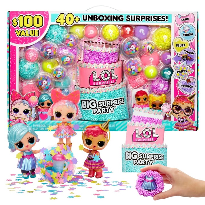 Кукла, Lol Surprise, Big Surprise Party, Повече от 40 изненади, Разнообразие от преживявания, Кукли и аксесоари, 9 X 17,5 X 9 Cm