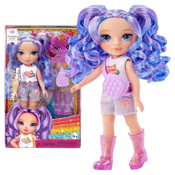 Papusa, Rainbow High Littles, Amethyst Willow Little Sister, Coafuri Unice, Tinute Distinctive, Accesorii Asortate, Aprox. 15 Cm, Violet