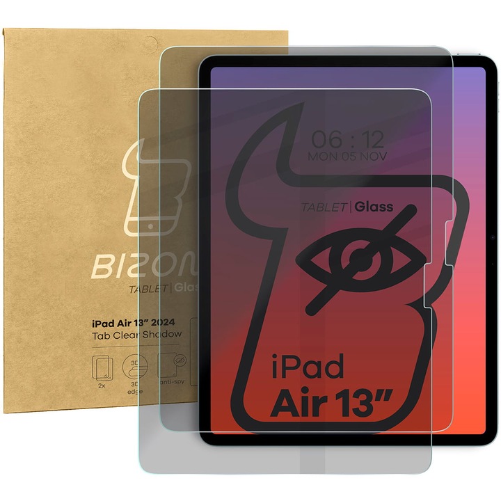 Set 2x Sticla privacy Bizon Glass Tab Clear Shadow pentru iPad Air 13" M2 2024 transparenta