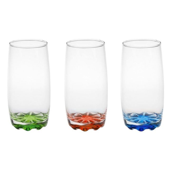 Комплект стъклени чаши, висок модел, вместимост 0, 369 л, многоцветни, 3 части