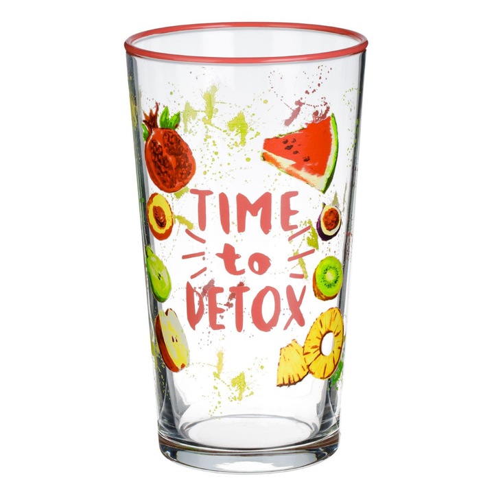 Üvegpohár, Méregtelenítés ideje, Rózsaszín perem, Többszínű, Űrtartalom 570 ml