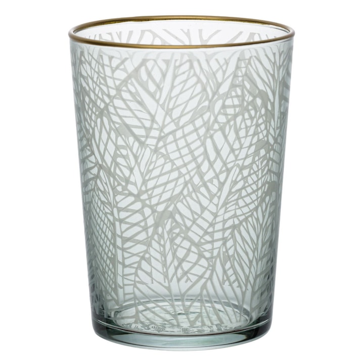 Exotikus zöld üvegpohár arany peremmel, 460 ml