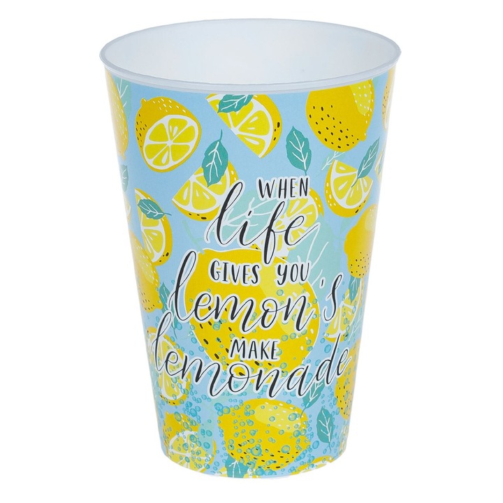 Műanyag csésze, citromnyomásos, Űrtartalom 0,4 L, Többszínű